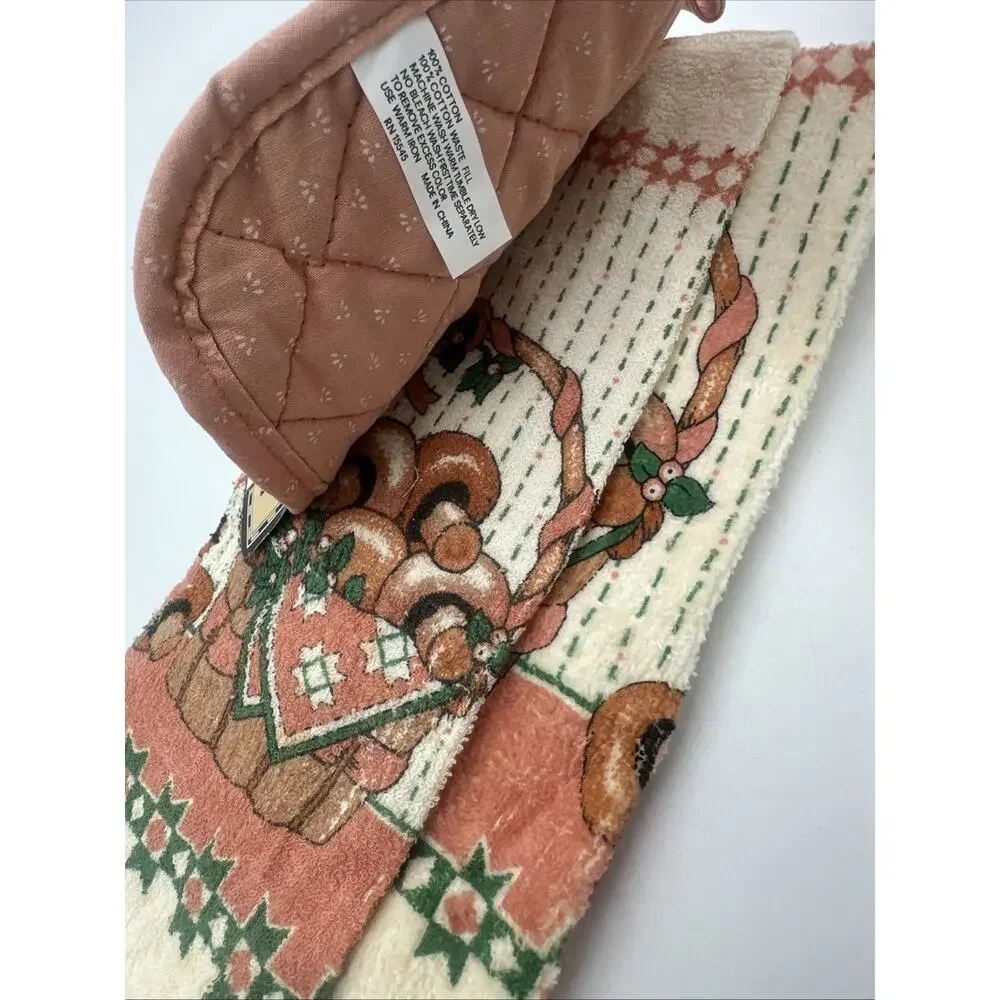 Vintage Mushroom Kitchen Towel Dish Cloth Pot Holder 3 Pc Set Royal Terry Sears